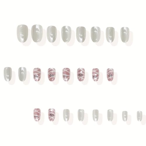 Halloween Press on Nails Short Oval Nails Press on Mummy False Nails - color: Halloween26-Nude-3