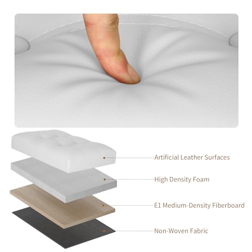 Ottoman with Storage. Folding Foot Stool with Thick Foam Padded Seat, White - color: White, size: 17"D x 13"W x 13"H