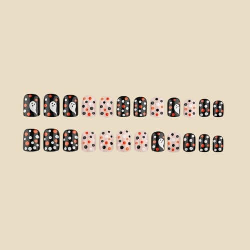 Halloween Press on Nails Short Square Nails Press on Polka Dot Fake Nails - color: Halloween26-Black-4