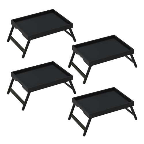 Youpehom Bamboo Bed Tray Tables with Folding Legs, Medium, 4-Pack, Black - color: Black-4 Pack, size: Medium