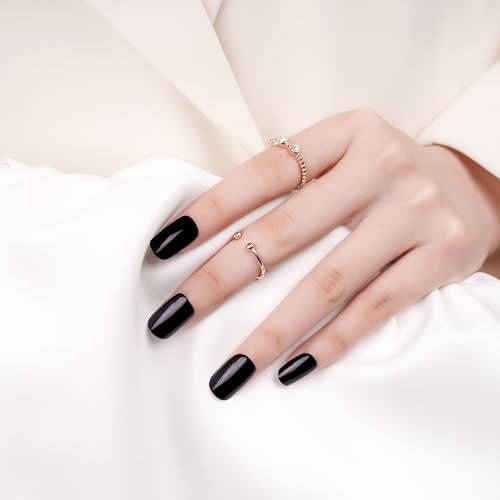DANNI & TONI Semi Cured Gel Nail Strips Black (Obsidian) Gel Nail Polish Stickers Glossy Nail Wraps 28 Stickers - color: Obsidian