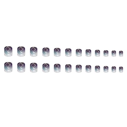 RTKHFZE Square Press on Nails Short False Nails Full Cove Acrylic Nails Geometry Fake Nails Purple Gradient Glue on Nail Stick on Nail for Women 24 Pcs - color: W1460