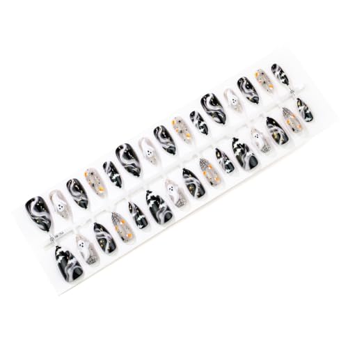 Halloween Press On Nails Medium Almond Fake Nails 3D Ghost Design 30Pcs - color: Halloween nails-9