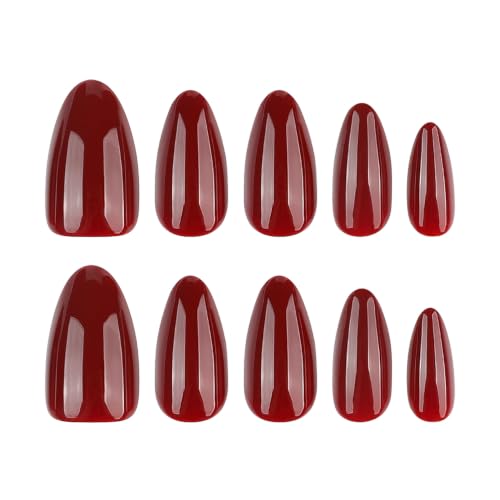 Red Press on Nails Almond Fake Nails 24Pcs - color: Color-1