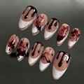 Halloween 3D Bloody Press on Nails Medium Almond French Tip 24Pcs - color: Halloween 3