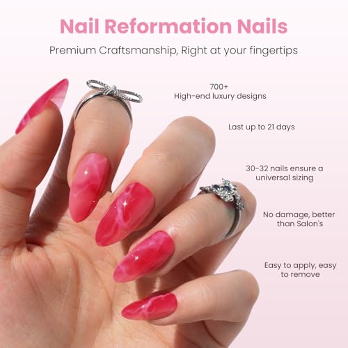 Nail Reformation Press On Nails, Pink Lava Medium Almond 15 Sizes 30 Pcs - color: Pink Lava