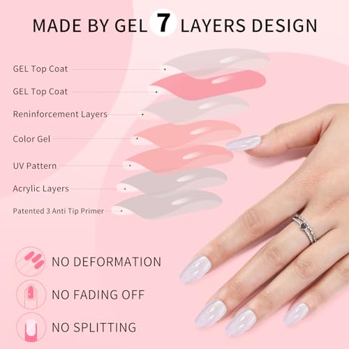 Cat Eyes Press On Nails,12 Sizes - 24 Pcs Soft Gel Purple Medium Coffin Fake Nails Kit with Nail Glue, Natural Reusable Stick On False Nails for Women and Girls (Skycloud Short Light Purple) SK0716 - color: Purple