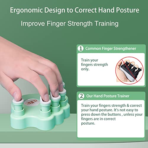 Piano Finger Trainers, Hand Grip Exerciser Ergonomic Training Finger Pressing Posture Correction Tool for Guitar Piano Trigger Finger Training Arthritis Therapy and Grip 2PCS/Set - color: Green