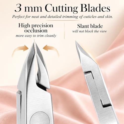 Lothee 2 Pcs 3mm Cuticle Nippers Trimmer with 100 Sterilizer Pouch, Pink - color: Pink