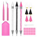 14Pcs Rhinestone Picker Tool 3 Bedazzling Pen, 6 Wax Tips&2 Tweezer - color: White pink