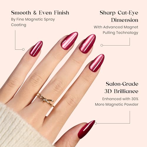 Beetles X Press Cat Eye Nails - 7 Colors Medium Almond Press On Nails - color: 4 - Midnight CatEye - M