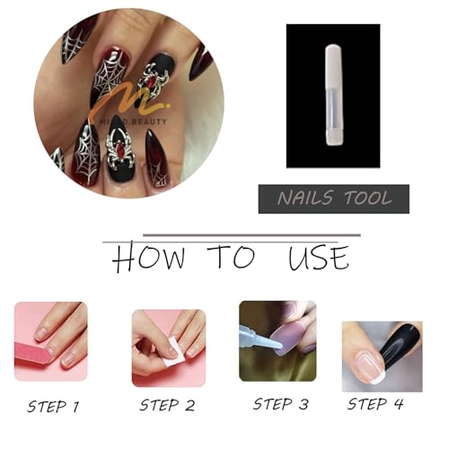 MISUD Press on Nails - Medium Stiletto Glue on Nails with Goth Red Black, Acrylic Spider Web Vampire Design 24 pcs - color: 11213Red&Black
