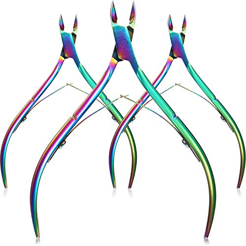 Mudder 3 Pcs Cuticle Trimmer Nipper Stainless Steel Nail Scissor, Rainbow - color: Rainbow Color