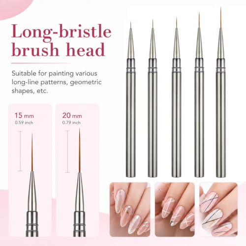 5Pcs Metallic Nail Liner Brushes,Liner Brushes for Nails