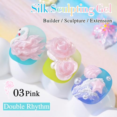 Double Rhythm 3D Nail Gel Pearl Solid Sculpting Gel for Nail Art Non-Sticky Hard for Building Carving Molding Extension Soak Off UV/LED Nail Art Salon Home DIY 0.5 Oz (Light Pink-Silk 03) - color: Light Pink