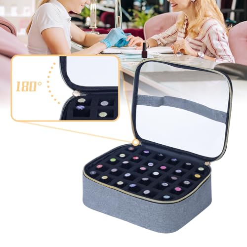 Small Clear Nail Polish Case Holds 30 bottles(15ml-0.5fl.oz) Nail Polish Organizer Multifunctional Nail Polish Bag organizer, Cosmetic Travel Makeup Cases for Women, Grey - color: Grey 30B, size: 1Pcs-30 bottles