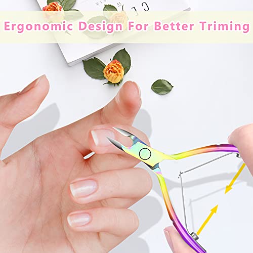 Cuticle Trimmer with Cuticle Pusher and Scissors, Cuticle Remover Professional Durable Pedicure Manicure Tools, Stainless Steel Cuticle Nipper Cutter Clipper for Fingernails and Toenails (Colored) - color: Colored