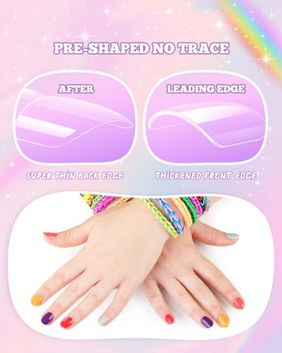 krofaue Kids Nail Tips with Handle - Flexible Gel Press on Nails - color: Clear Kids Nail Tips