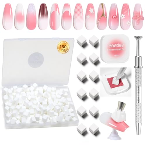 Beetles 150Pcs Soft Nail Sponges for Ombre, White Nail Sponge - color: C- Multicolor-150