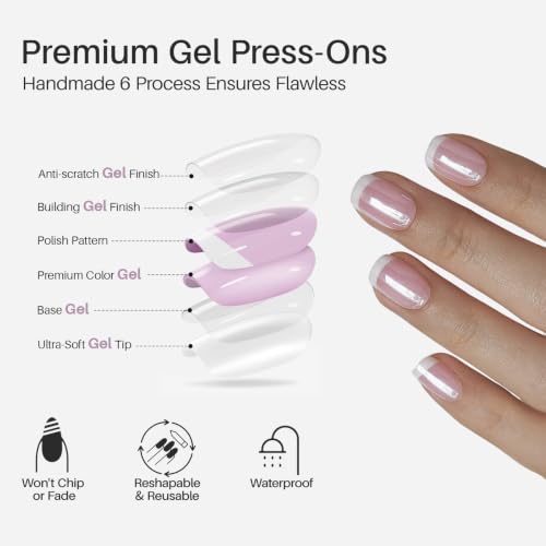 SHANGMENG Press on Nails, Square Short Chrome French Tip Nails, Soft Gel - color: Aurora French