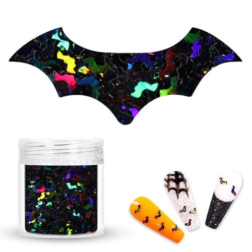 Laza 2g Halloween Chunky Glitter Bat Shaped Confetti Nail Charms - color: Laser Black