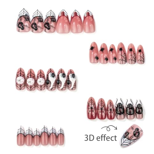 30pcs Halloween 3D Spider Press on Nails, Gothic Spider Web Fake Nails - color: Halloween Press on Nails 13