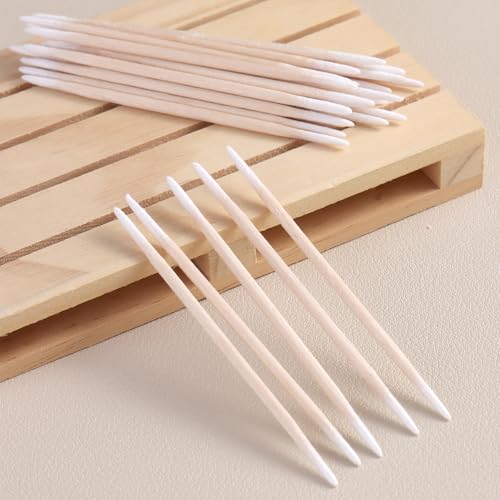 200pcs Double-head Pointed Tip Cotton Swabs with Wooden Sticks - color: White