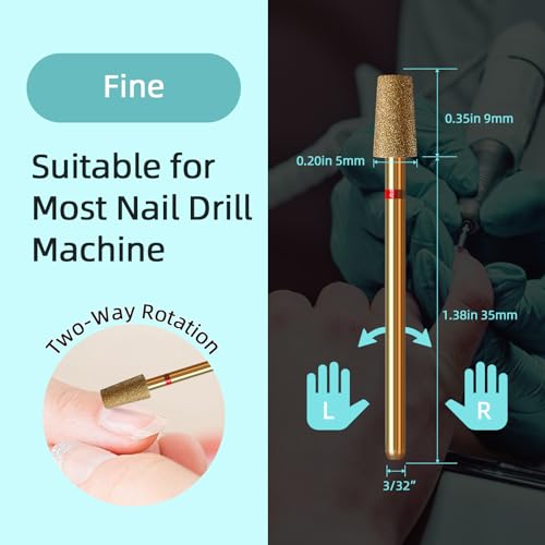 5mm Large Tapered Barrel Cuticle Clean Nail Drill Bit, Titanium Series Russian Diamond Nail Bits Professional Safety Under Nail Cleaner for Cuticle Dead Skin, Electric Nails Accessories, Fine - color: 5mm Large Tapered Barrel Cuticle Bit, size: Fine - F