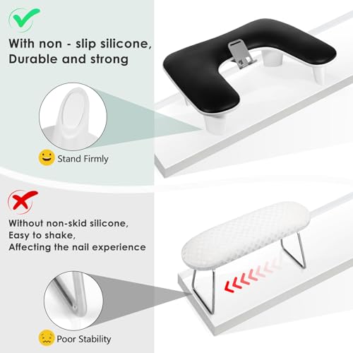 LIONVISON Arm Rest for Nails Tech: U Shaped Ergonomic Nail Hand Rest Stand PU Leather with Rotating Phone Holder for Nail Salon Manicurist (Black) - color: Black with Phone Holder