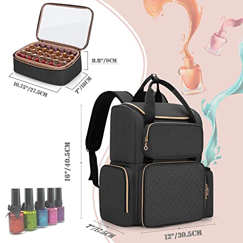 LUXJA Nail Polish Organizer Backpack Holds 70 Bottles and a UV Lamp - color: Black