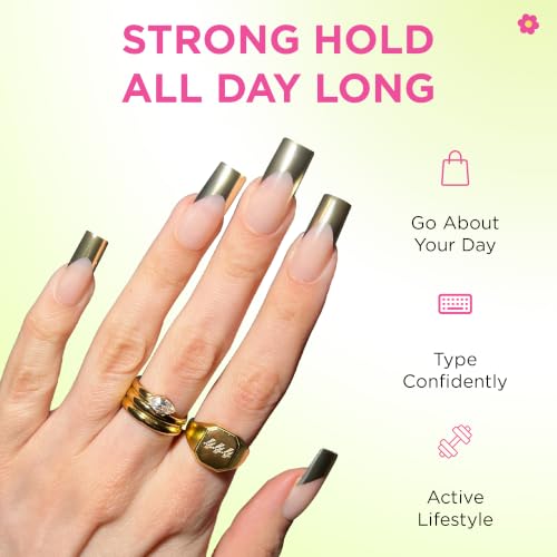 PaintLab Gold Chrome French Tip Press On Nails, Long Square, 30pcs Nail Kit - color: 24K Tips