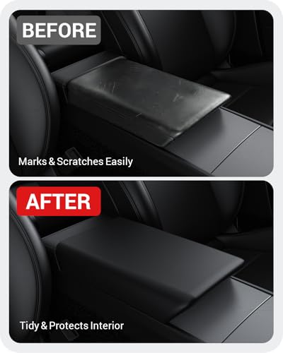 BASENOR Armrest Cover for Tesla Model Y Juniper/Model YL/Model 3 Highland - size: Model Y Juniper / 3 Highland Black
