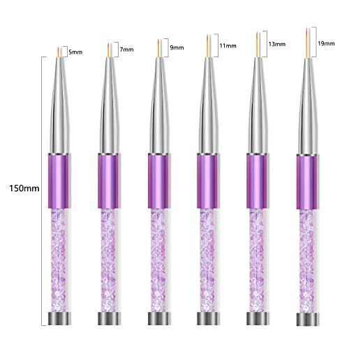 WOKOTO 6PCS Purple Nail Liner Brush For Nails Fine Line Nail Art Brushes 5mm 7mm 9mm 11mm 13mm 19mm Nail Polish Detail Brushes Painting Pens Gel Liner Brushes For Nail Art Detail Painting Brush