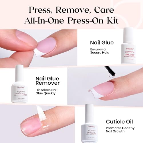 Beetles Press On Nail Kit - Long Square French Tip Nails 224 Pcs - color: E - Pink French - L