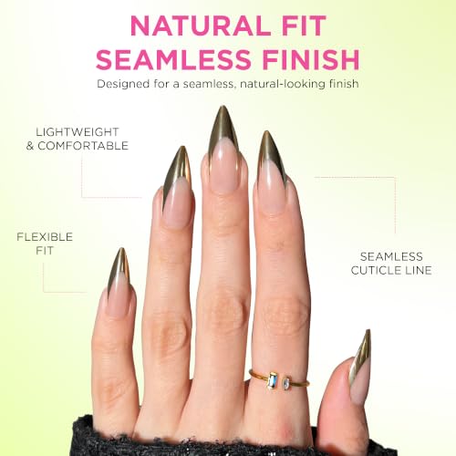 PaintLab Gold Chrome French Press On Nails, Stiletto, 30pcs Nail Kit - color: Gold Chrome Stiletto