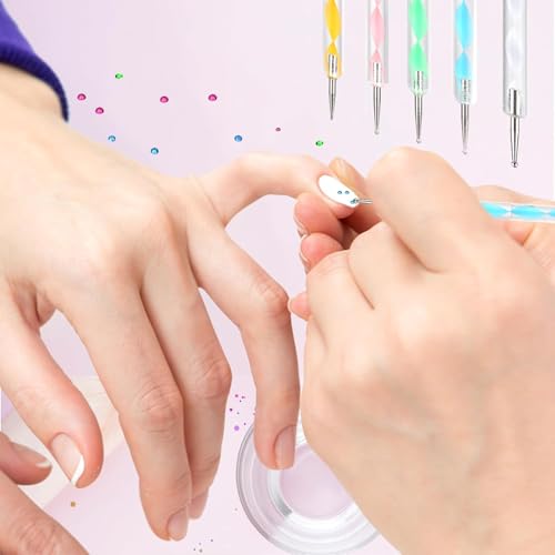 Nail Art Brush 22 Piece Set, 2 Way Acrylic Silicone Engraving Pen Dotting Pen Tools Nail Art Kit, Resin Nail Art Palette, For Nail Art DIY Home Salon Makeup Display Board (White) - color: White