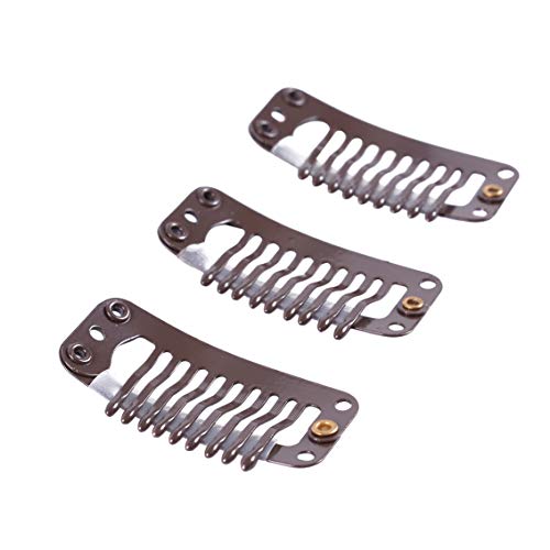 24 Pcs Snap Clips for Hair Extensions and Wigs - Metal 9-Tooth Comb Clips, 32mm (Dark Brown) - color: Dark Brown, style: 32mm 24pcs