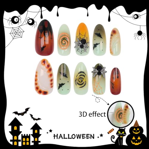 30pcs Halloween Press on Nails 3D Spider Gothic Bat Fake Nails - color: Halloween Press on Nails 09