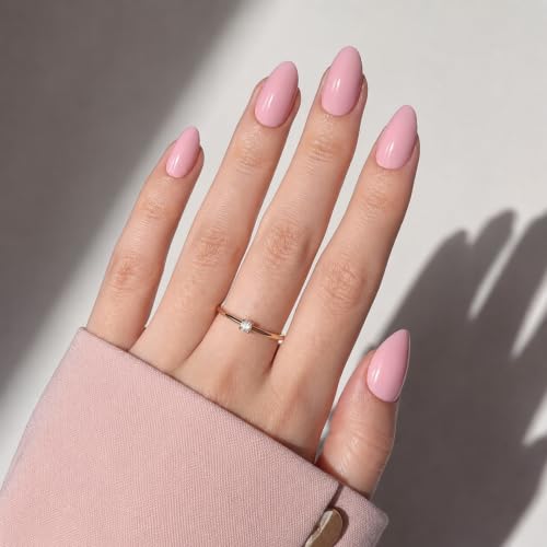 Light Pink Press On Nails, Short Almond, Glossy Blush Glue On Nails - color: A6-Light pink
