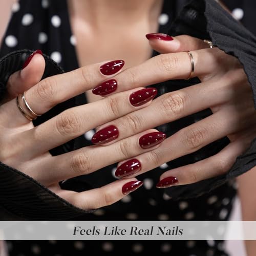 SHANGMENG Press on Nails, Almond Short Cherry Red Nails with 3D Polka Dots - color: Diva's Gala