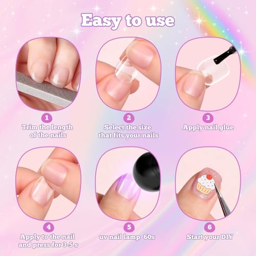 Krofaue Kids Fake Nails - Squared Half Matte Acrylic Nail Tips - color: 240 PCS Half Matte Squared Oval Kids Nail Tips