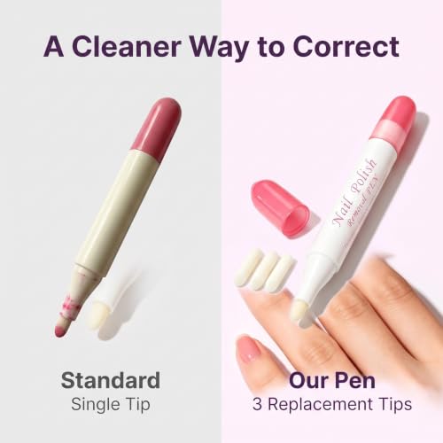 Nail Polish Corrector Pen with 3 Replaceable Tips, Professional Manicure Cleanup Tool for Quick Nail Art Mistakes