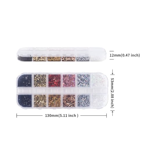 1 Box 12 Color Holographic Hearts Star Nail Glitter Tiny Heart Nail Sequins 3D Red Gold Nail Flakes Sparkly Powder Flakes Shiny Nail Glitter Valentine's Day Nail Sequins Glitter for Nails Art 12 Grids - color: Color 21