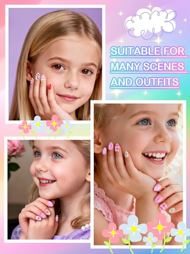EBANKU 72Pcs Press on Nail Kids, 3 Pack Pink Children Fake Nail - color: Pink 3 Pack
