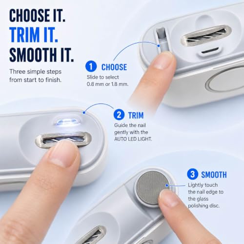 Electric Nail Clipper for Seniors, Automatic 2-in-1 Trimmer & Polish - color: White
