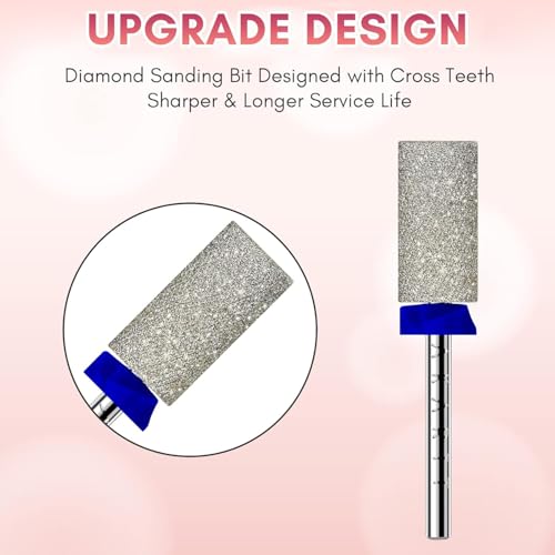 Makartt Nail Drill Bits - Large Barrel Carbide Diamond Sanding Bit for Nails Prep Shaping, Upgrade Drill Tips with Cross Teeth and Dust-Proof Ring for Manicure Salon Cuticle Remove, M #150 Grit - size: Diamond Barrel Bit-M