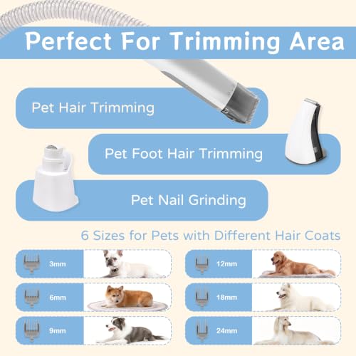 Dog Grooming Kit, Pet Grooming Vacuum with Pet Clipper Nail Grinder, Dog Hair Vacuum with 6 Pet Grooming Tools for Dogs Cats Shedding Grooming - color: White