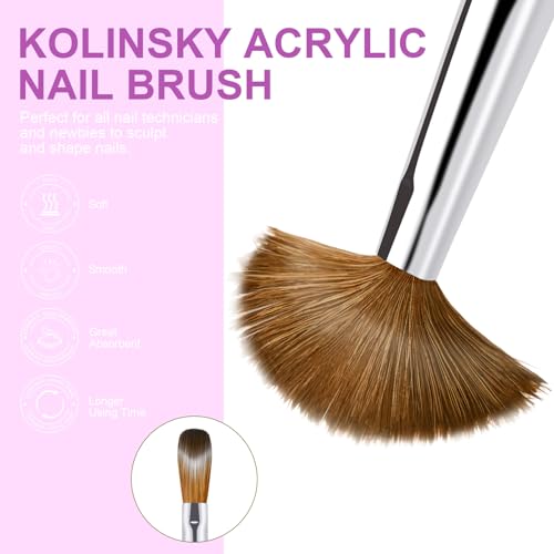 4PCS Acrylic Nail Brush Set, 6/8/12/16. Kolinsky Nail Art Brushes for Application, Sturdy Handle Oval Shaped Acrylic Powder Nails Design Tools for Professional Manicure DIY - color: Gradient, size: 4PCS