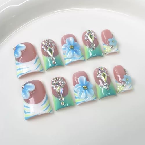 Handmade Duck French Press On Nails | Reusable & Salon Quality (251110, S) - color: 251110, size: S