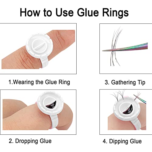 Glue Rings for Eyelash Extension, 300 PCS Glue Rings Lash Extension Supplies Lash Rings for Glue, Disposable Glue Cups Eyelash Glue Holder Lash Extension Glue Rings, Lash Fan Blossom Glue Cups, White - color: white